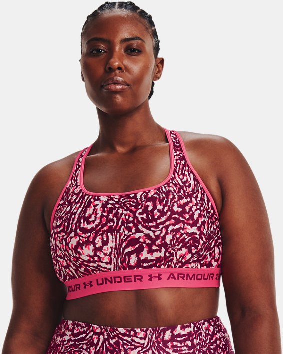 Soutien-gorge de sport imprimé à dos croisé et maintien modéré Armour® pour femmes, Pink, pdpMainDesktop image number 3